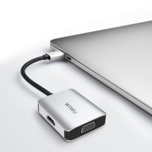 Bộ HUB Wiwu Alpha chuyển đổi 2in1 Type C ra HDMI VGA A20vh Bộ HUB Wiwu Alpha chuyển đổi 2in1 Type C ra HDMI VGA A20vh