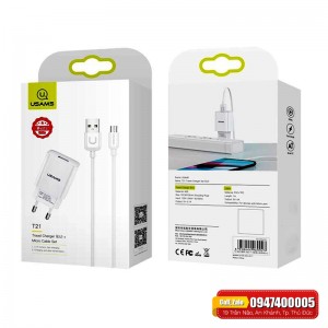 Bộ Sạc-Cáp USAMS T21 2.1A kèm Cáp Micro Bộ Sạc-Cáp USAMS T21 2.1A kèm Cáp Micro