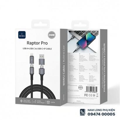Cáp sạc 4in1 240w WiWU Raptor Pro chính hãng