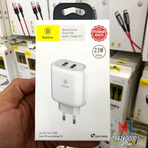 Củ sạc 23W Baseus 2 USB (1A + 3.0) Bojure Series chính hãng Củ sạc 23W Baseus 2 USB (1A + 3.0) Bojure Series chính hãng