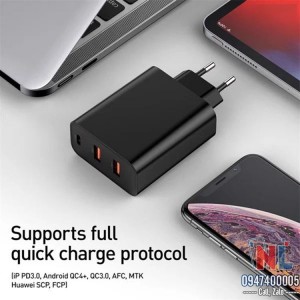 Củ sạc nhanh PPS Quick Charger Baseus 60W (2 USB QC3.0 + 1 PD 3.0) chính hãng Củ sạc nhanh PPS Quick Charger Baseus 60W (2 USB QC3.0 + 1 PD 3.0) chính hãng