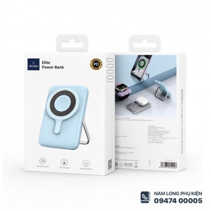 Sạc Dự Phòng Không Dây 3in1 WiWU Elite Wi-P018 Cho IPHONE 15W, AW 2.5W, AP 5W, 10.000mAh, Tích Hợp Chân Đế