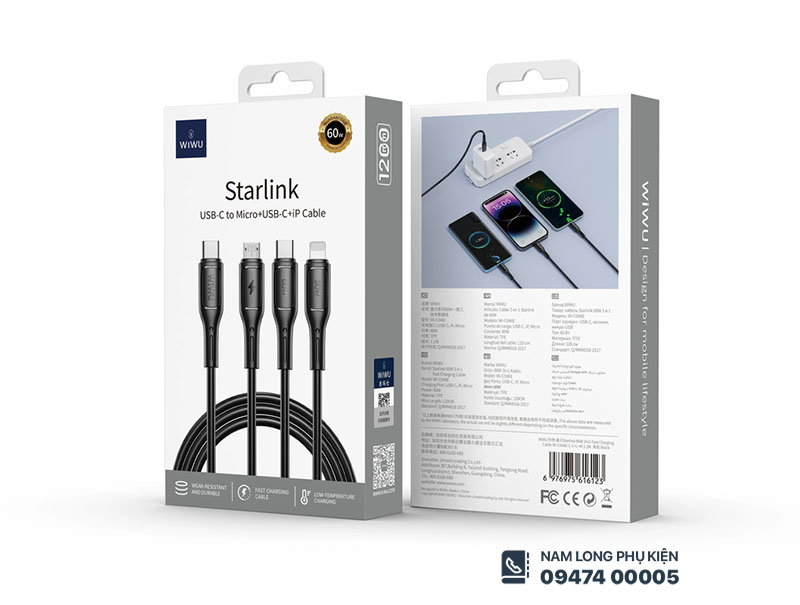 Cáp Type C to 3in1 WiWu Starlink C046E