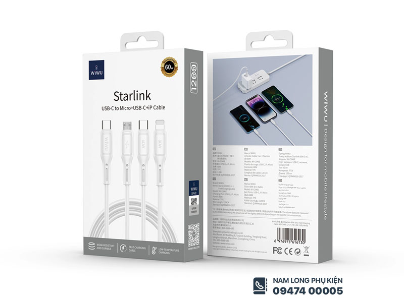 Cáp Type C to 3in1 WiWu Starlink C046E