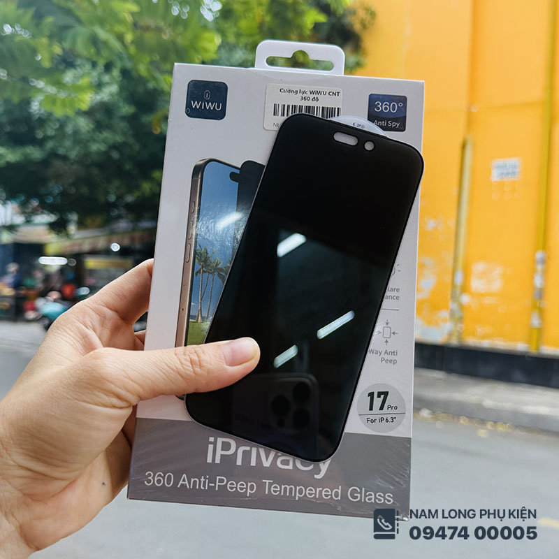 Cường lực iPhone 17 Pro chống nhìn trộm WiWU chính hãng