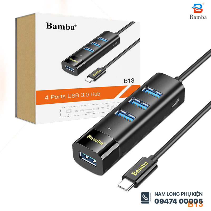 Hub chuyển Type C to 4 USB 3.0 Bamba B13