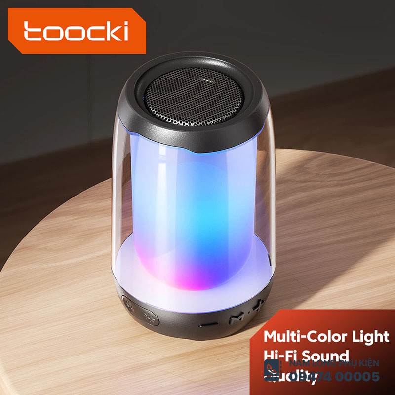Loa Bluetooth Toocki ánh sáng nhiều màu, âm thanh nổi
