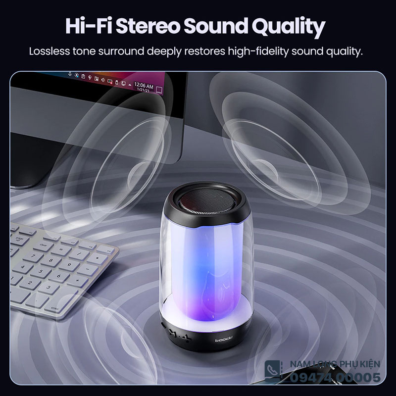 Loa Bluetooth Toocki ánh sáng nhiều màu, âm thanh nổi