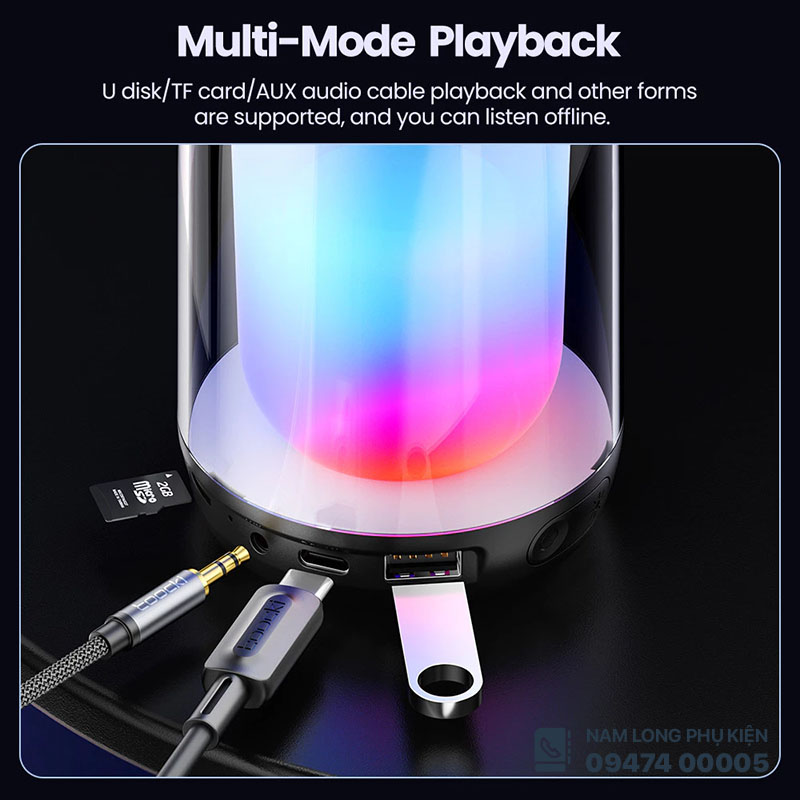 Loa Bluetooth Toocki ánh sáng nhiều màu, âm thanh nổi