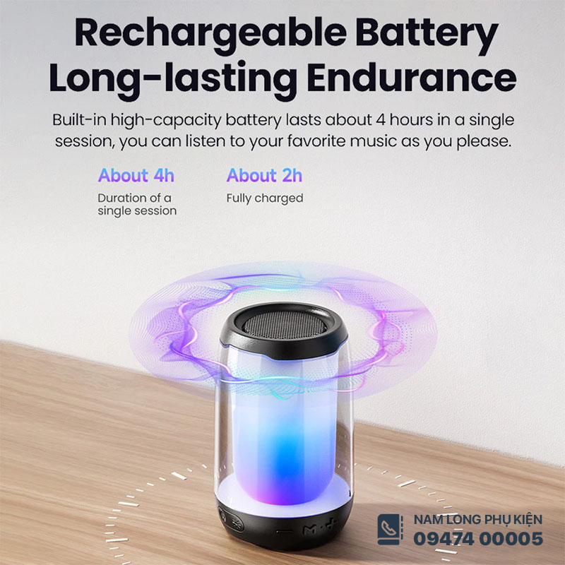 Loa Bluetooth Toocki ánh sáng nhiều màu, âm thanh nổi