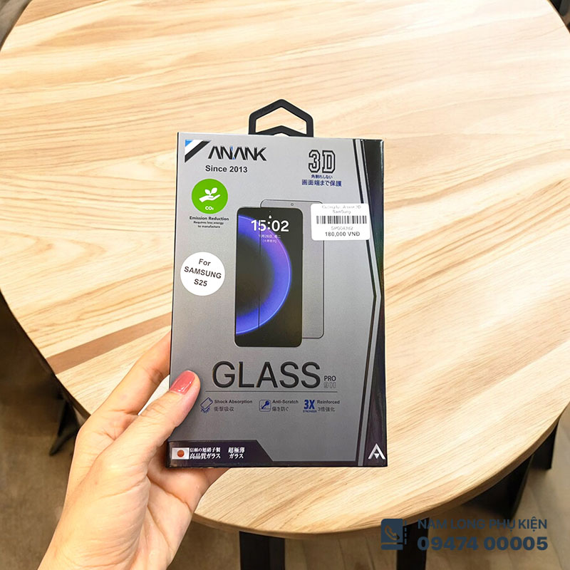 Cường lực Galaxy S25 Anank 3D trong suốt