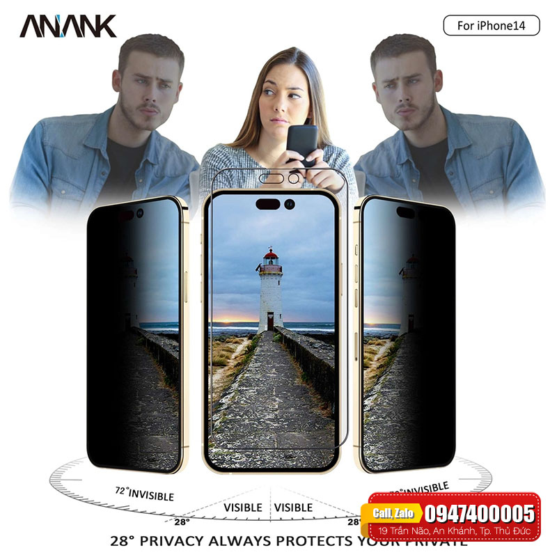 Cường lực ANANK chống nhìn trộm cho iPhone 14 series
