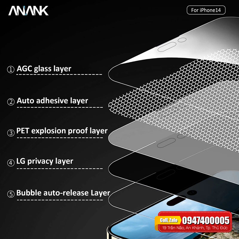 Cường lực ANANK chống nhìn trộm cho iPhone 14 series