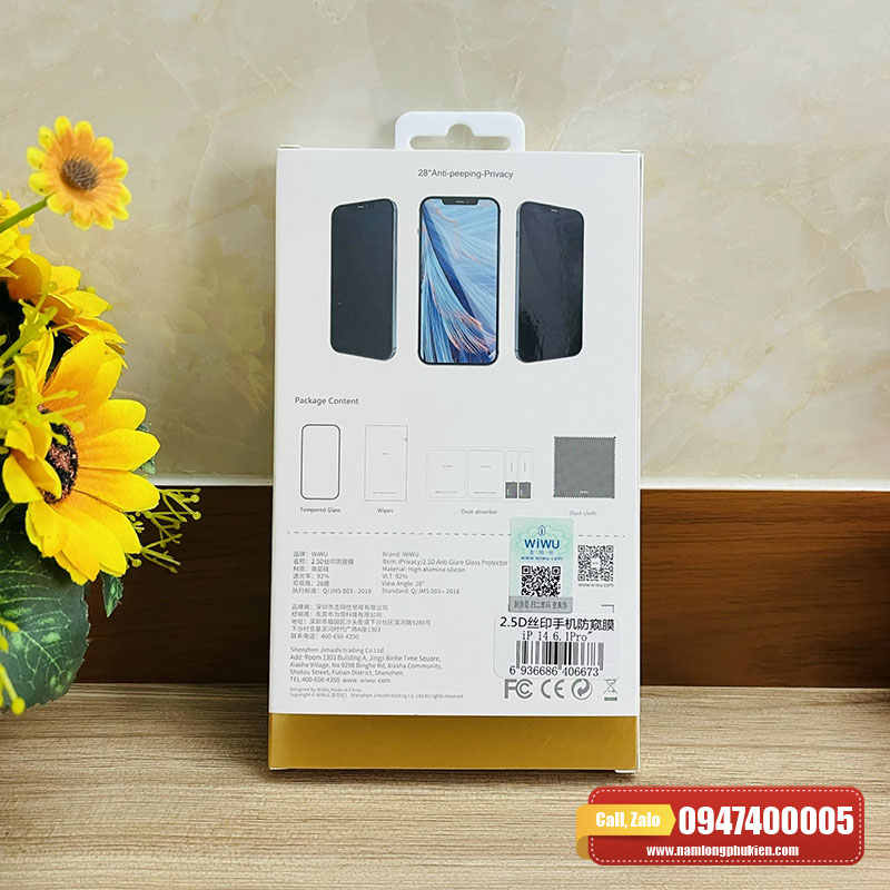 Cường lực iPhone 14 Pro chống nhìn trộm WiWU chính hãng