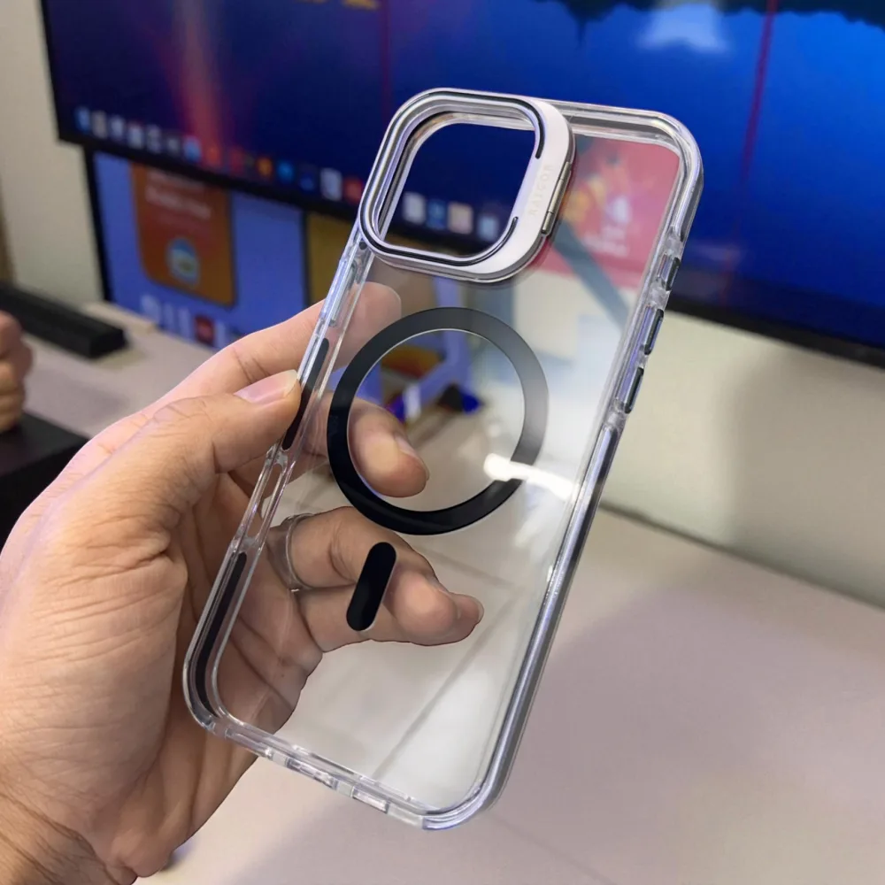Ốp lưng iPhone 16 Pro Max trong suốt Raigor có giá đỡ