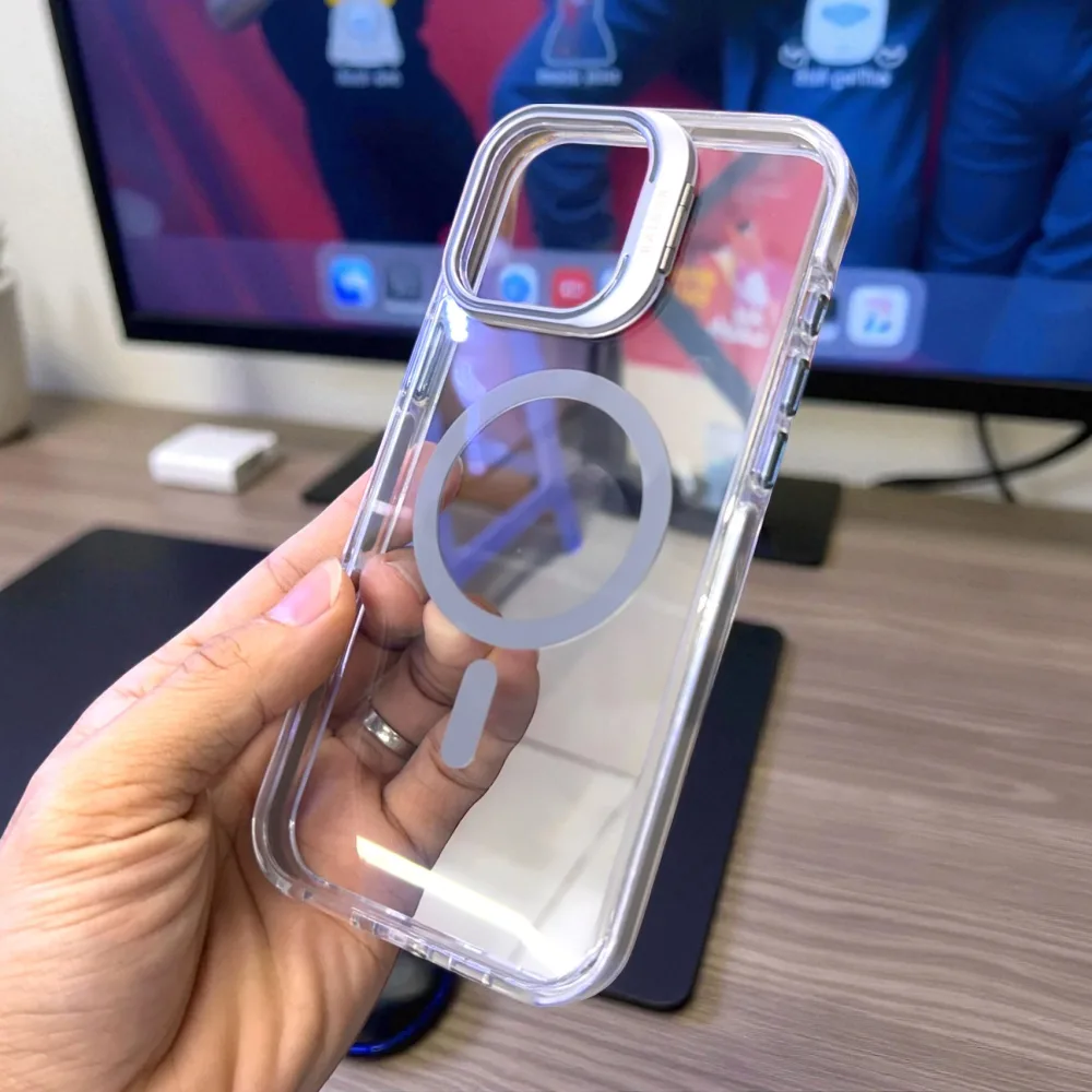 Ốp lưng iPhone 16 Pro Max trong suốt Raigor có giá đỡ