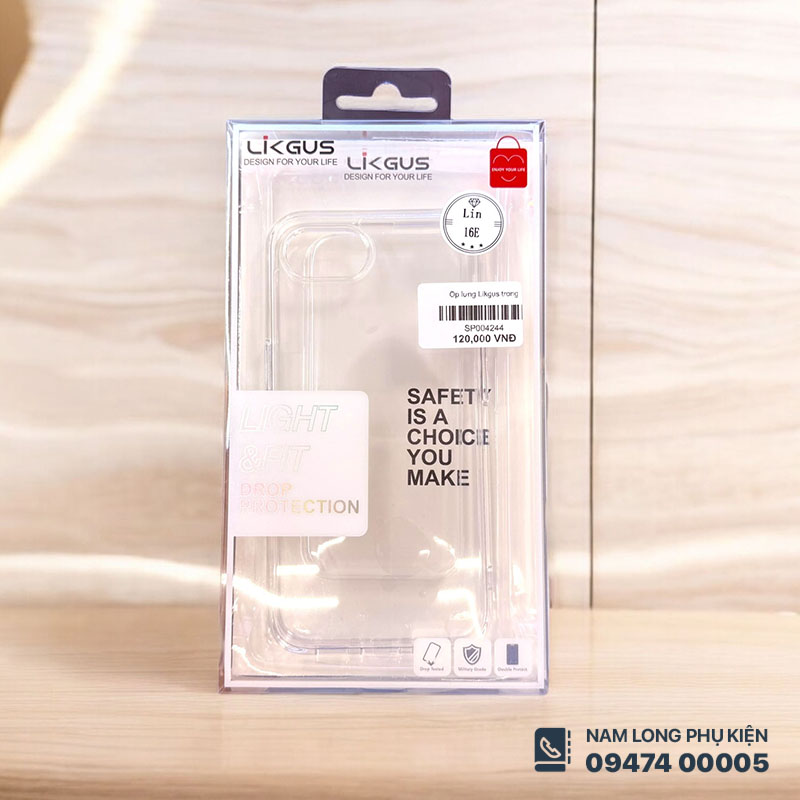Ốp lưng trong suốt iPhone 16E Likgus