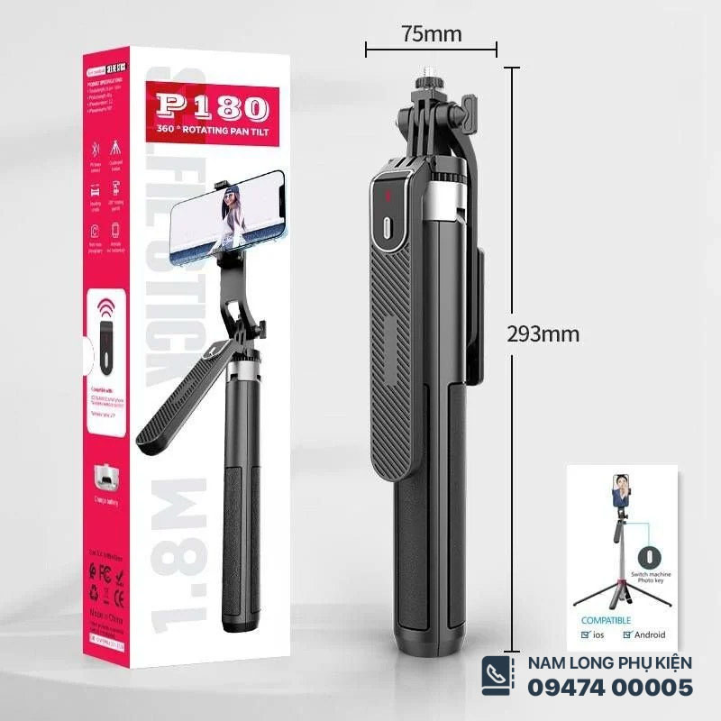 Gậy chụp hình Selfie Stick P180 dài 1m8