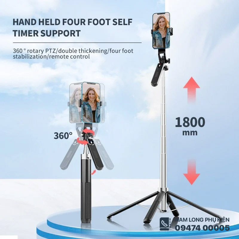 Gậy chụp hình Selfie Stick P180 dài 1m8