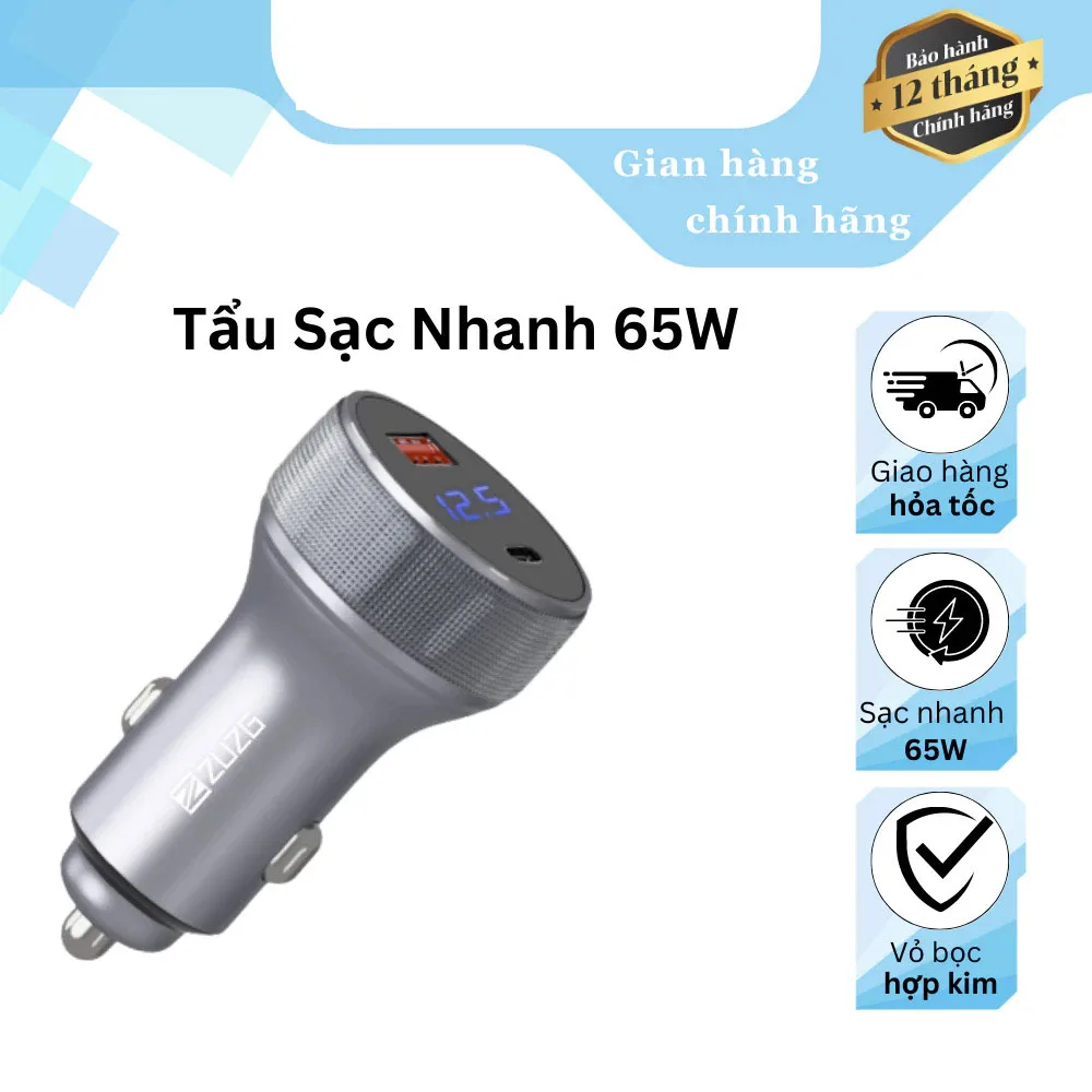 Tẩu sạc trên ô tô ZUZG màn hình led 65W C13PD