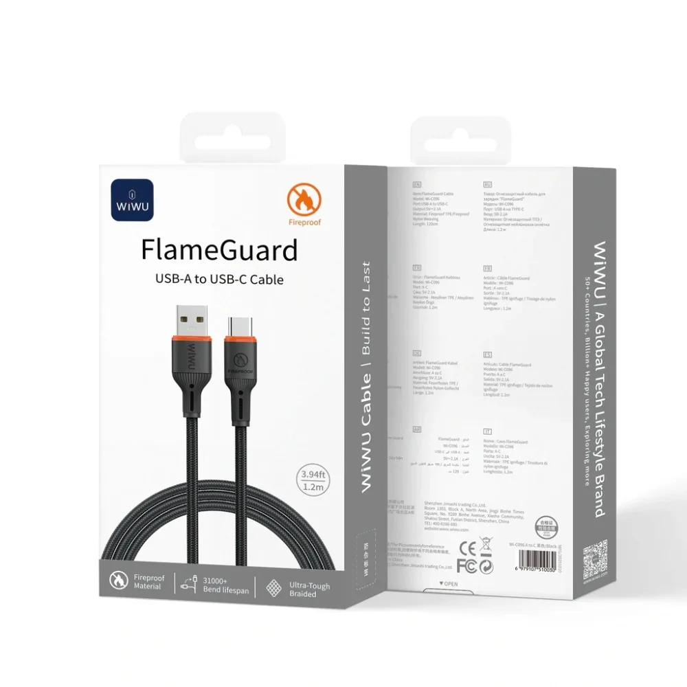 Cáp sạc chống cháy USB to Type C WiWU FlameGuard C096